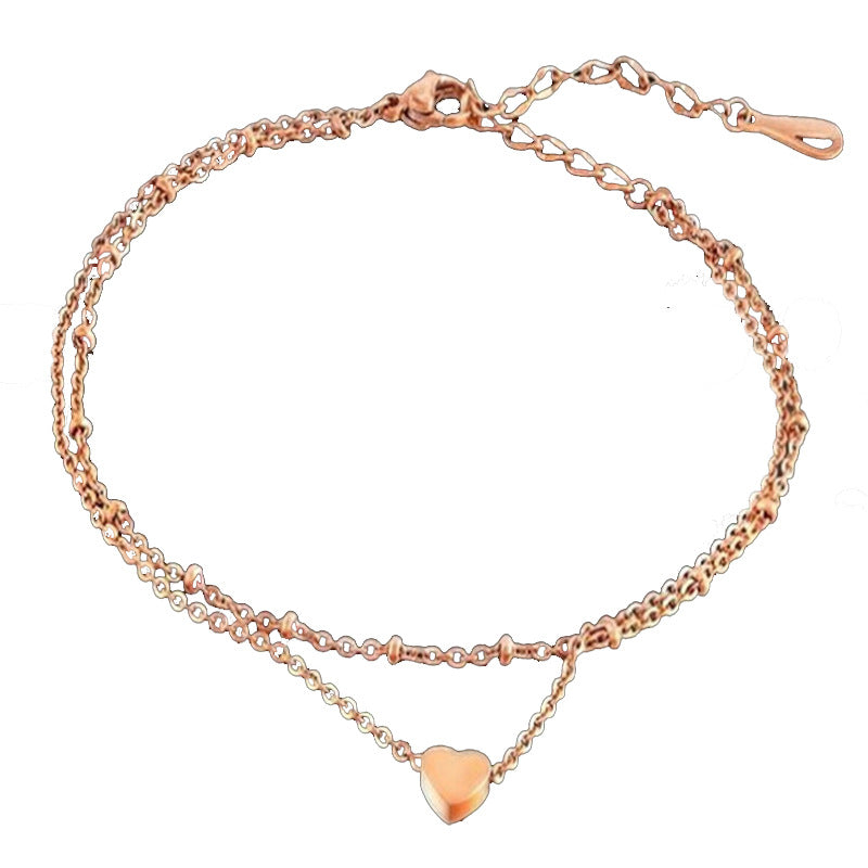 Allô Double Loving Beach Heart Anklet European Peach Foot Ornament