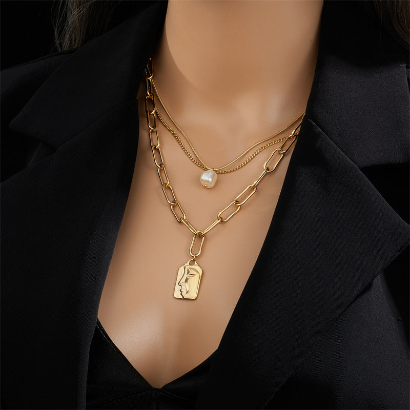 Fashion Jewelry Layered Face Portrait Chain Choker Necklace For Women